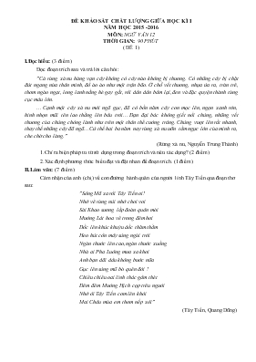 Đề khảo sát chất lượng giữa học kì I năm học 2015 - 2016 môn Ngữ văn 12